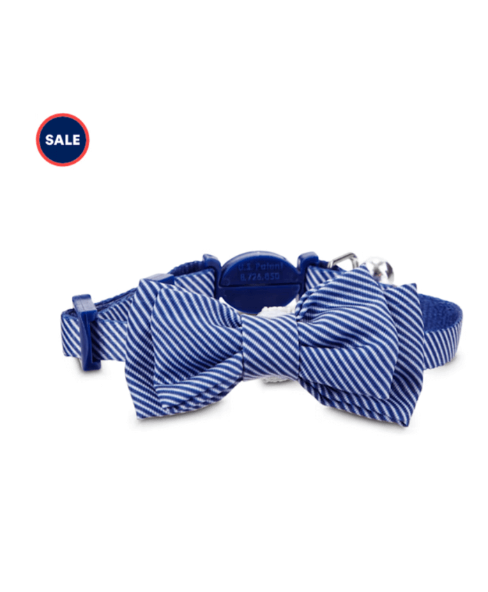 Blue Seersucker Breakaway Bowtie Kitten Collar